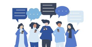 Characters of people texting through smartphones illustration