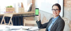 Woman showing her smartphone with online curious information